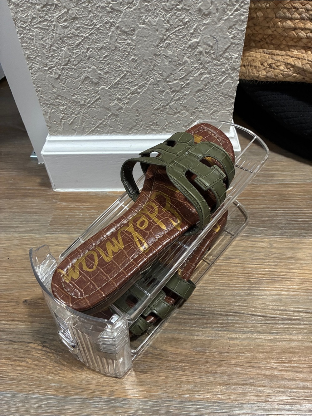 Olive Green Sam Edelman Sandals with Croc-Embossed Footbed